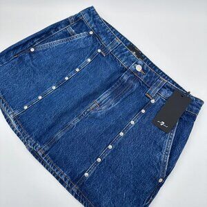 7 For All Mankind Women's Milly Denim Studded Carpenter Style Mini Skirt Le Blue
